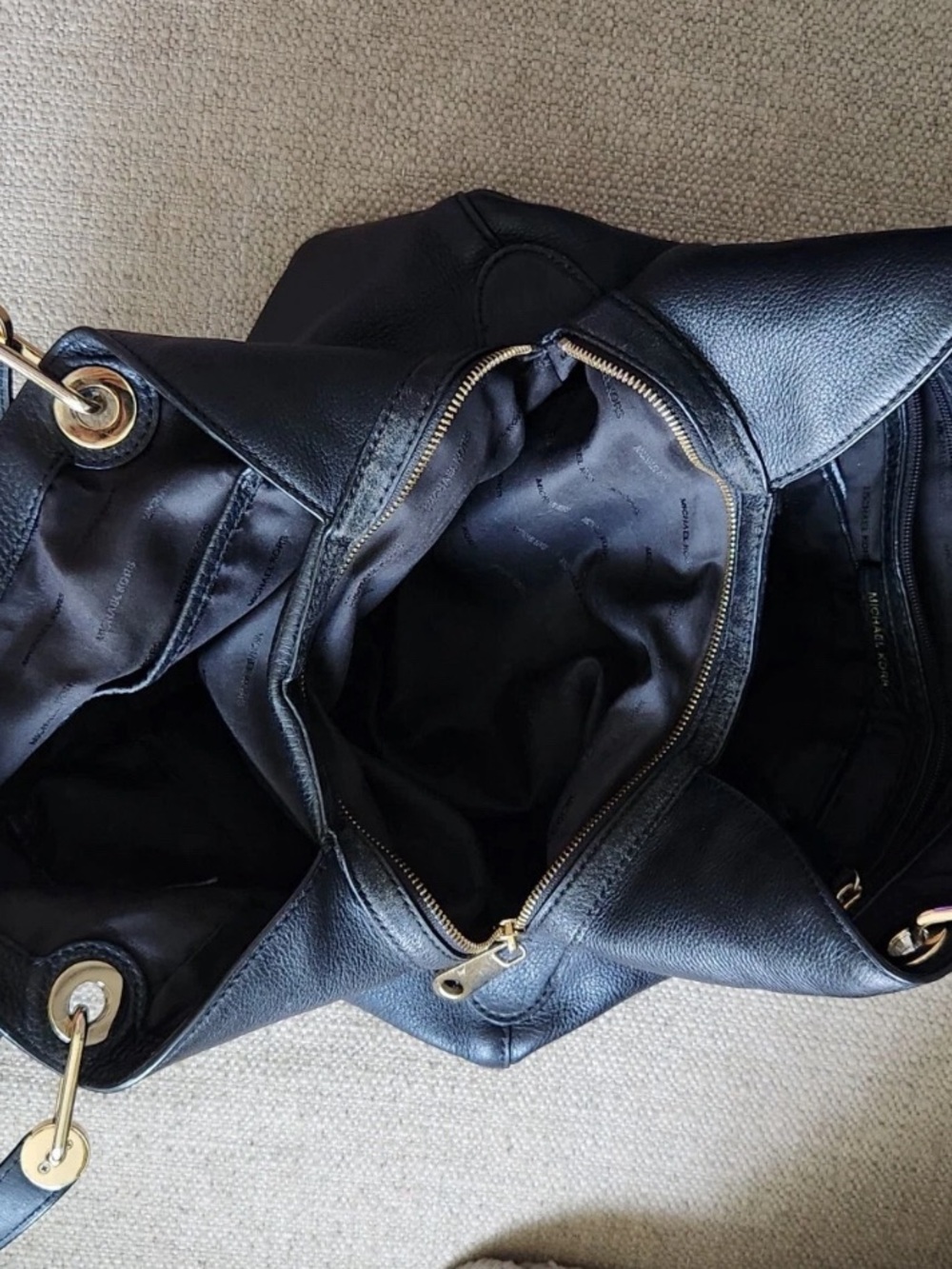 Michael Kors Black Leather Tote with Silver Hardware - Picture 2 of 2